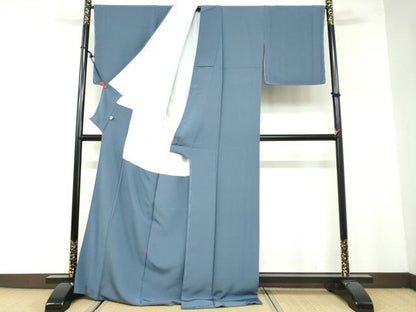 平和屋着物●上質な色無地　藍鼠色　ロング丈　正絹　逸品　未使用　DAAZ7981ud