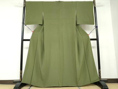 平和屋着物●上質な色無地　草色　正絹　逸品　DAAZ7984ud