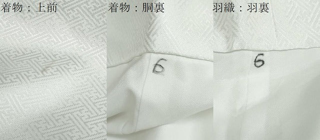 平和屋着物●男性　色紋付　長羽織セット　紗綾型地紋　白色　キングサイズ　洗える着物　DAAZ7995ud