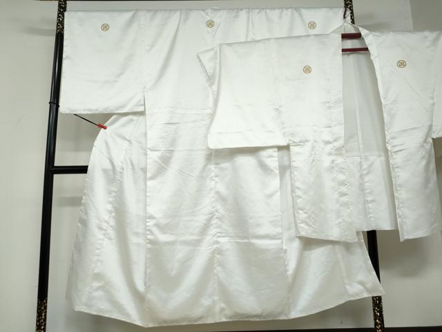 平和屋着物●男性　色紋付　長羽織セット　紗綾型地紋　白色　キングサイズ　洗える着物　DAAZ7995ud