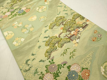 平和屋着物◎六通柄袋帯　風景吉祥花文　松竹梅　金糸　正絹　逸品　DAAZ8086cd