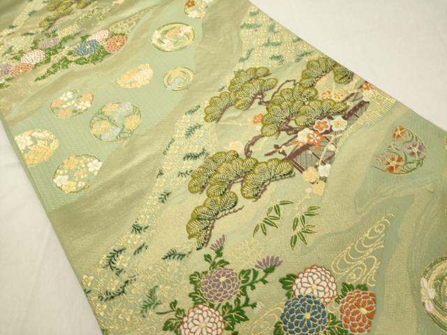 平和屋着物◎六通柄袋帯　風景吉祥花文　松竹梅　金糸　正絹　逸品　DAAZ8086cd