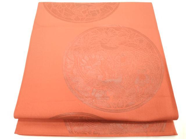 平和屋着物◎六通柄袋帯　花鳥丸文　茜色　正絹　逸品　DAAZ8090cd