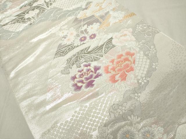 平和屋着物◎六通柄袋帯　地紙吉祥花文　プラチナ二重箔　正絹　逸品　DAAZ8092cd