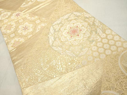 平和屋着物◎六通柄袋帯　唐織　切嵌正倉院花文　金糸　正絹　逸品　DAAZ8102cd