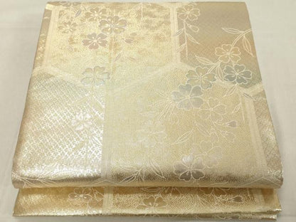 平和屋着物◎佐賀錦　六通柄袋帯　亀甲草花文　金糸　正絹　逸品　DAAZ8106cd