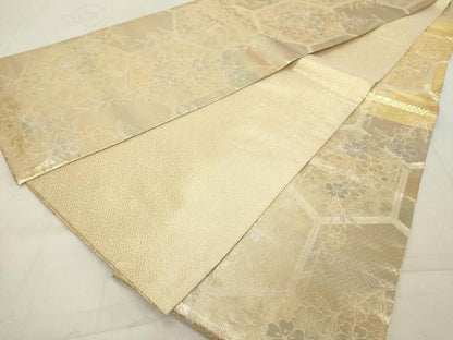 平和屋着物◎佐賀錦　六通柄袋帯　亀甲草花文　金糸　正絹　逸品　DAAZ8106cd