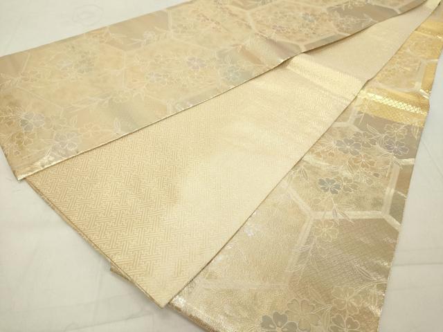 平和屋着物◎佐賀錦　六通柄袋帯　亀甲草花文　金糸　正絹　逸品　DAAZ8106cd