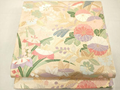 平和屋着物◎六通柄袋帯　唐織　吉祥花文　金糸　正絹　逸品　DAAZ8127cd