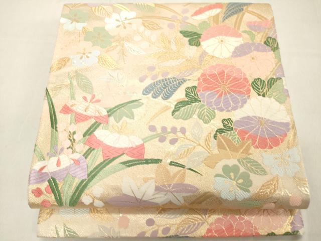 平和屋着物◎六通柄袋帯　唐織　吉祥花文　金糸　正絹　逸品　DAAZ8127cd