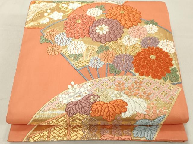 平和屋着物◎六通柄袋帯　唐織　扇面吉祥花文　金銀糸　正絹　逸品　DAAZ8130cd