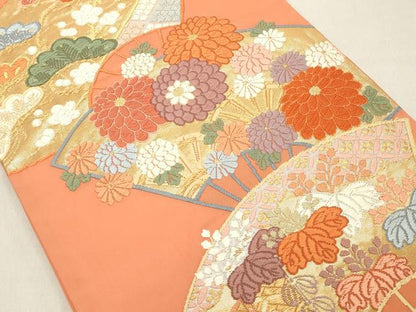 平和屋着物◎六通柄袋帯　唐織　扇面吉祥花文　金銀糸　正絹　逸品　DAAZ8130cd