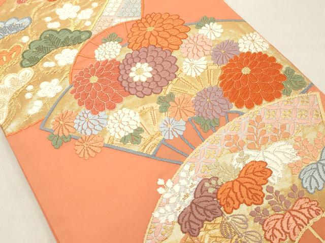 平和屋着物◎六通柄袋帯　唐織　扇面吉祥花文　金銀糸　正絹　逸品　DAAZ8130cd