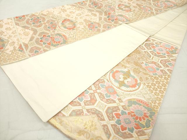 平和屋着物◎六通柄袋帯 唐草 松皮菱正倉院花鳥文 鶴 金糸 正絹 逸品 DAAZ8152cd