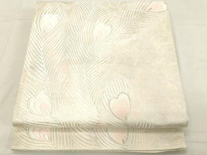 平和屋着物◎六通柄袋帯 唐織 孔雀羽文 銀糸 正絹 逸品 DAAZ8162cd