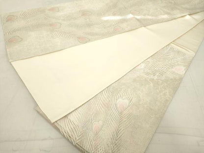 平和屋着物◎六通柄袋帯 唐織 孔雀羽文 銀糸 正絹 逸品 DAAZ8162cd
