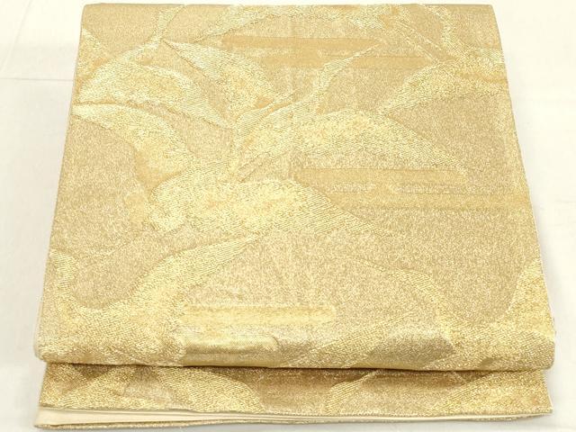 平和屋着物◎六通柄袋帯 エ霞飛鶴文 金糸 正絹 逸品 DAAZ8166cd