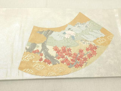 平和屋着物◎九寸名古屋帯　地紙鴛鴦花文　金銀糸　引箔　正絹　逸品　DAAZ8179cd