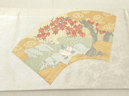 平和屋着物◎九寸名古屋帯　地紙鴛鴦花文　金銀糸　引箔　正絹　逸品　DAAZ8179cd