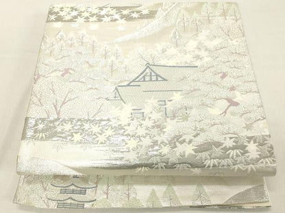 平和屋着物◎六通柄袋帯 風景文 プラチナ純銀箔二重織 正絹 逸品 DAAZ8185cd