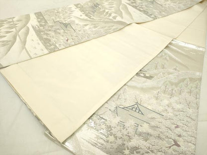 平和屋着物◎六通柄袋帯 風景文 プラチナ純銀箔二重織 正絹 逸品 DAAZ8185cd