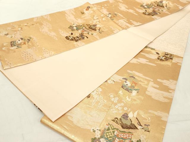 平和屋着物◎六通柄袋帯 短冊風景花文 金糸 引箔 正絹 逸品 DAAZ8189cd