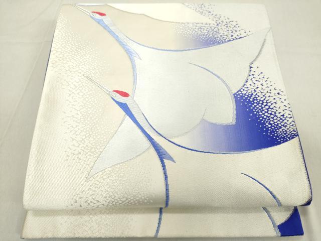 平和屋着物◎六通柄袋帯 唐織 飛鶴文 銀糸 正絹 逸品 DAAZ8199cd
