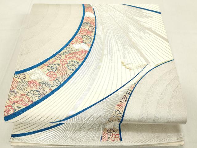 平和屋着物◎六通柄袋帯 唐織 孔雀花文 松竹梅 金銀糸 正絹 逸品 DAAZ8200cd