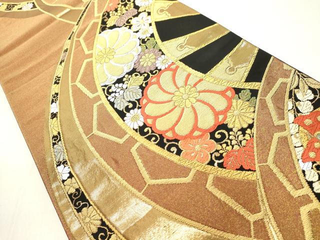 平和屋着物◎六通柄袋帯　唐織　源氏車草花文　黒地　金銀糸　正絹　逸品　DAAZ8204cd