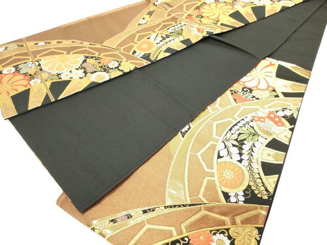 平和屋着物◎六通柄袋帯　唐織　源氏車草花文　黒地　金銀糸　正絹　逸品　DAAZ8204cd