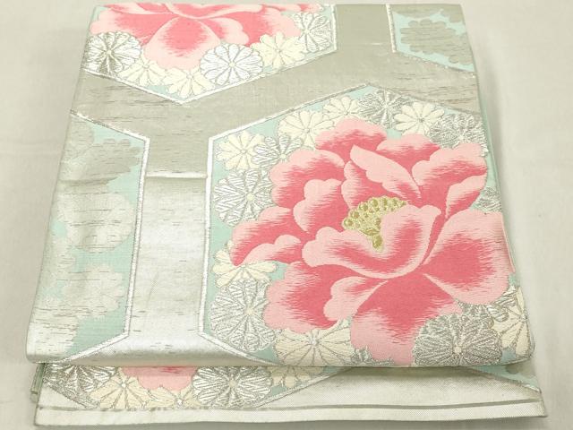 平和屋着物◎六通柄袋帯 吉祥花文 金銀糸 正絹 逸品 DAAZ8215cd