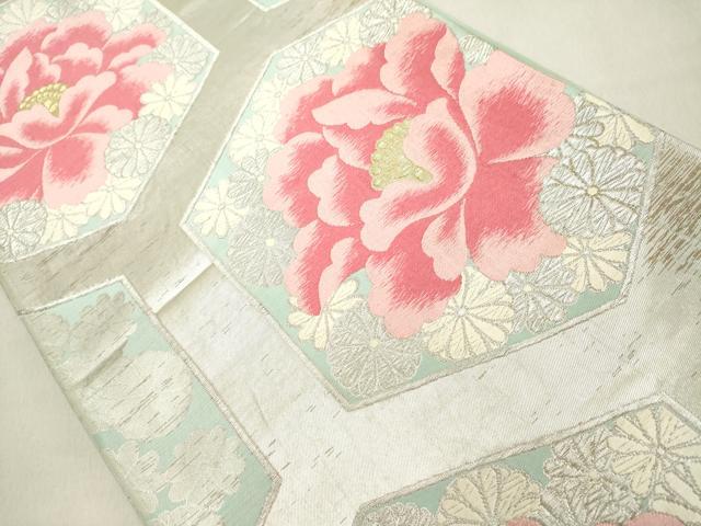 平和屋着物◎六通柄袋帯 吉祥花文 金銀糸 正絹 逸品 DAAZ8215cd