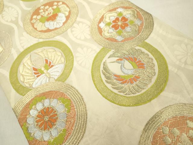 平和屋着物◎六通柄袋帯 花蝶丸文 鶴 金銀糸 正絹 逸品 DAAZ8218cd