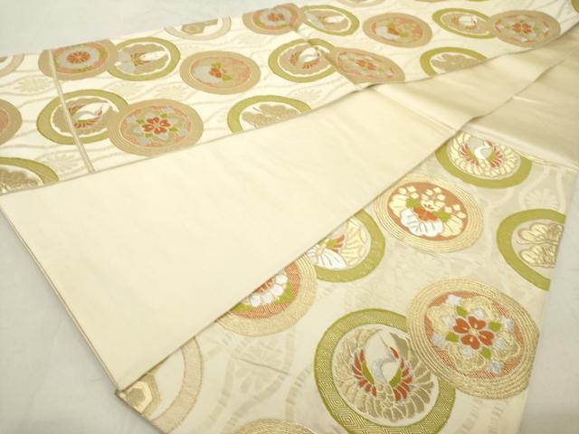 平和屋着物◎六通柄袋帯 花蝶丸文 鶴 金銀糸 正絹 逸品 DAAZ8218cd