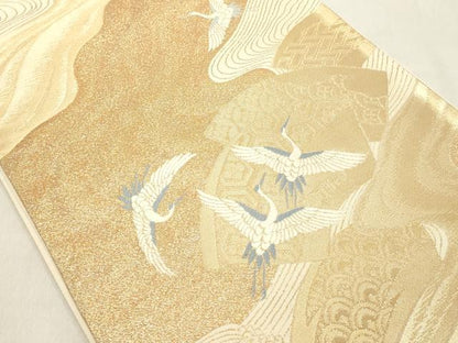 平和屋着物◎六通柄袋帯 地紙飛鶴吉祥文 金糸 正絹 逸品 DAAZ8221cd