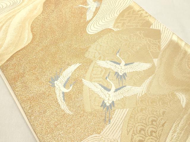 平和屋着物◎六通柄袋帯 地紙飛鶴吉祥文 金糸 正絹 逸品 DAAZ8221cd