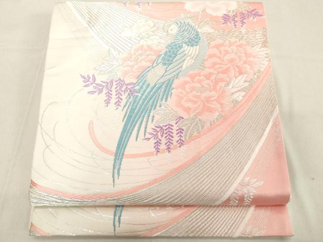 平和屋着物◎六通柄袋帯 唐織 花鳥文 銀糸 正絹 逸品 DAAZ8223cd