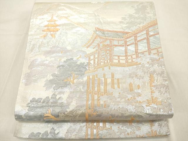 平和屋着物◎六通柄袋帯 京名所 風景文 プラチナ二重箔 正絹 逸品 DAAZ8227cd