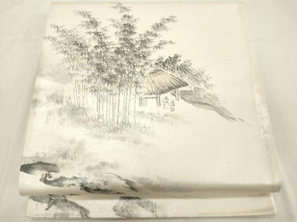 平和屋着物◎太鼓柄袋帯　作家物　手描き　風景文　引箔　正絹　逸品　DAAZ8228cd