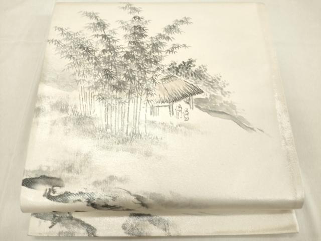 平和屋着物◎太鼓柄袋帯　作家物　手描き　風景文　引箔　正絹　逸品　DAAZ8228cd