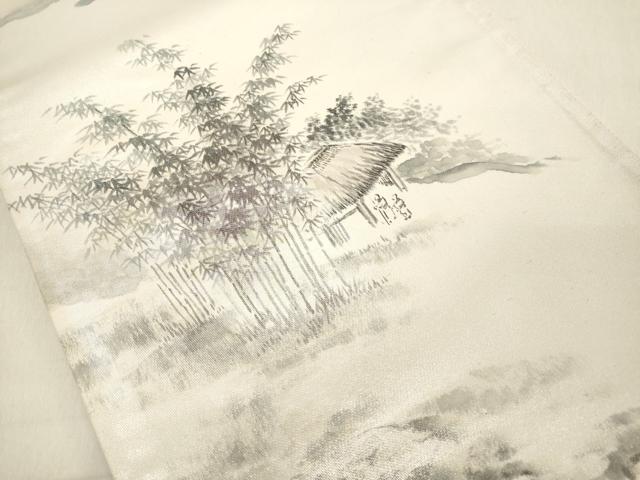 平和屋着物◎太鼓柄袋帯　作家物　手描き　風景文　引箔　正絹　逸品　DAAZ8228cd