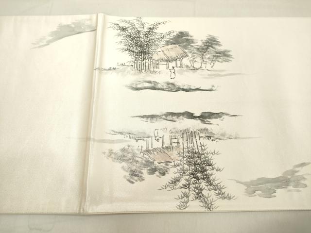 平和屋着物◎太鼓柄袋帯　作家物　手描き　風景文　引箔　正絹　逸品　DAAZ8228cd