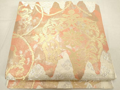 平和屋着物◎六通柄袋帯 抽象花文 金銀糸 正絹 逸品 DAAZ8230cd
