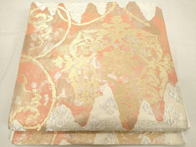 平和屋着物◎六通柄袋帯 抽象花文 金銀糸 正絹 逸品 DAAZ8230cd