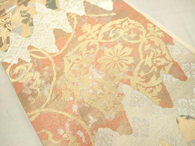 平和屋着物◎六通柄袋帯 抽象花文 金銀糸 正絹 逸品 DAAZ8230cd