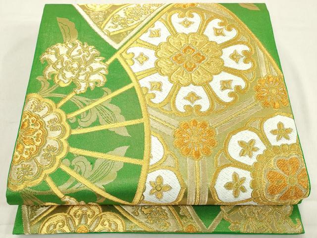 平和屋着物◎六通柄袋帯 扇面飾花文 金糸 正絹 逸品 DAAZ8250cd