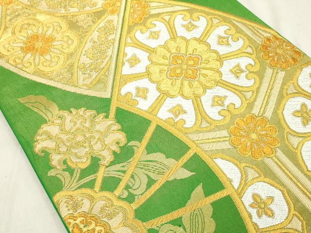 平和屋着物◎六通柄袋帯 扇面飾花文 金糸 正絹 逸品 DAAZ8250cd