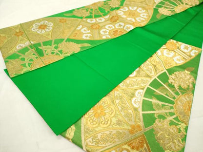 平和屋着物◎六通柄袋帯 扇面飾花文 金糸 正絹 逸品 DAAZ8250cd