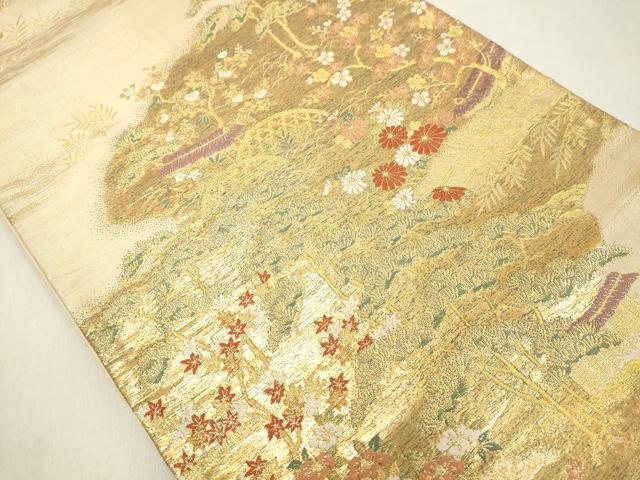 平和屋着物◎六通柄袋帯 風景花文 金糸 正絹 逸品 DAAZ8254cd
