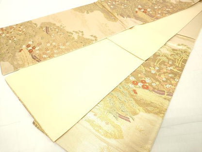 平和屋着物◎六通柄袋帯 風景花文 金糸 正絹 逸品 DAAZ8254cd